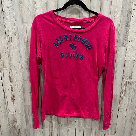 Abercrombie & Fitch Y2K Pink Graphic Moose Spell Out Long Sleeve Size Large - Picture 1 of 6